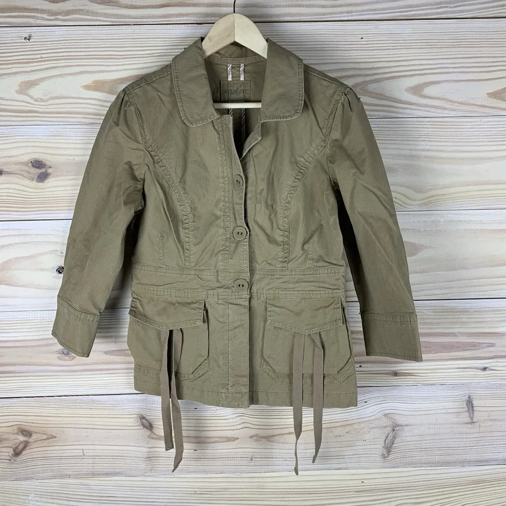 Caslon Jacket Women Medium Khaki Cargo Pockets 3/4‎ Sleeve Utility Safari